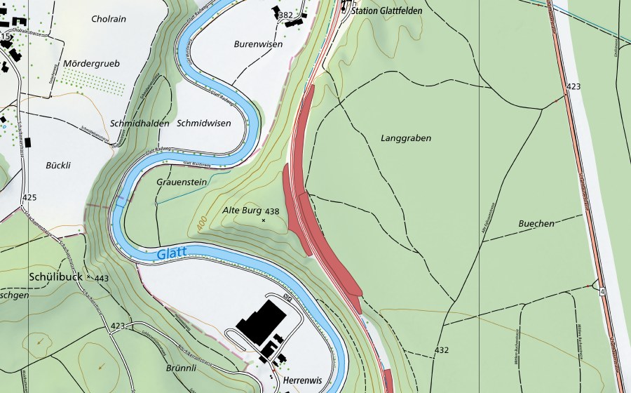 Landeskarte swisstopo mit dem Schutzperimeter von Langgraben (Trockenwiese)