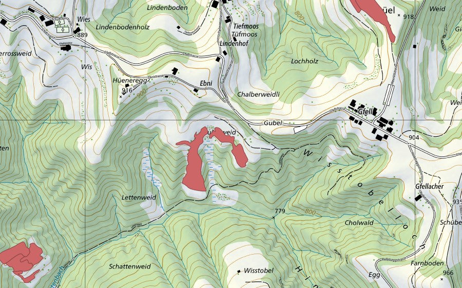 swisstopo national map showing the protected perimeter of Lätten (Dry meadow)