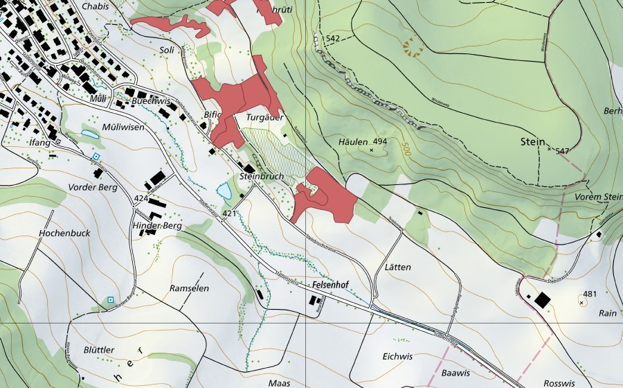 Carte nationale swisstopo avec le périmètre protégé de Lätten Felsenhof (Prairie sèche)