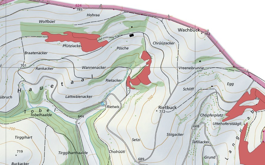 Carte nationale swisstopo avec le périmètre protégé de Lattweienacker (Prairie sèche)