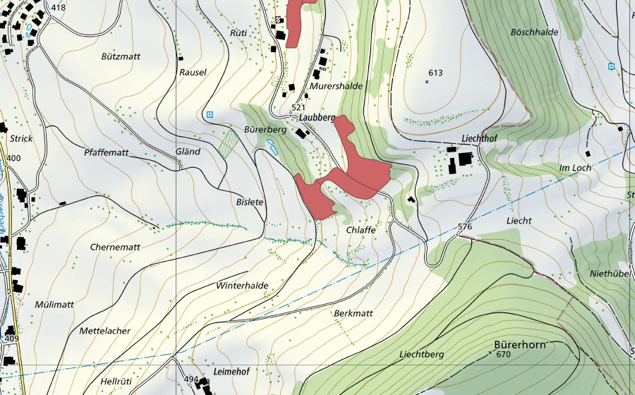 Carte nationale swisstopo avec le périmètre protégé de Laubberg (Prairie sèche)