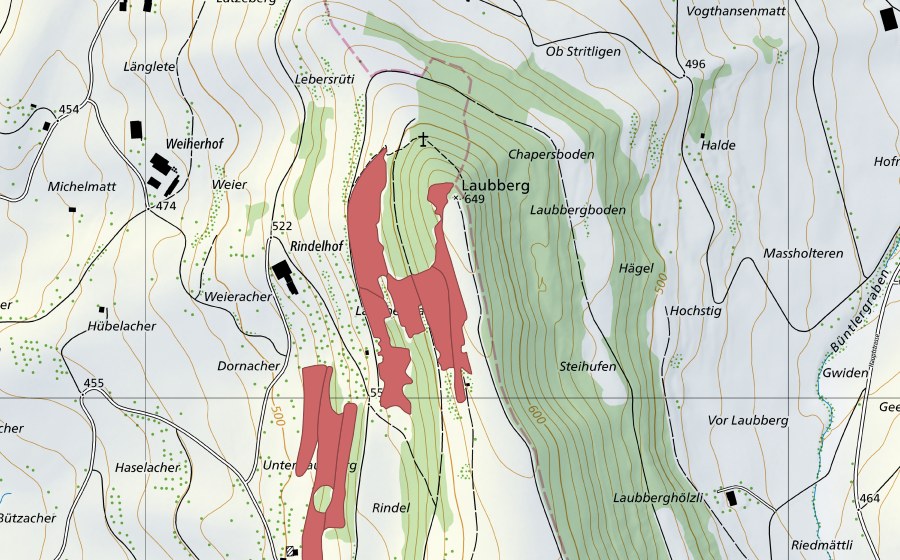 swisstopo national map showing the protected perimeter of Laubberg (Dry meadow)