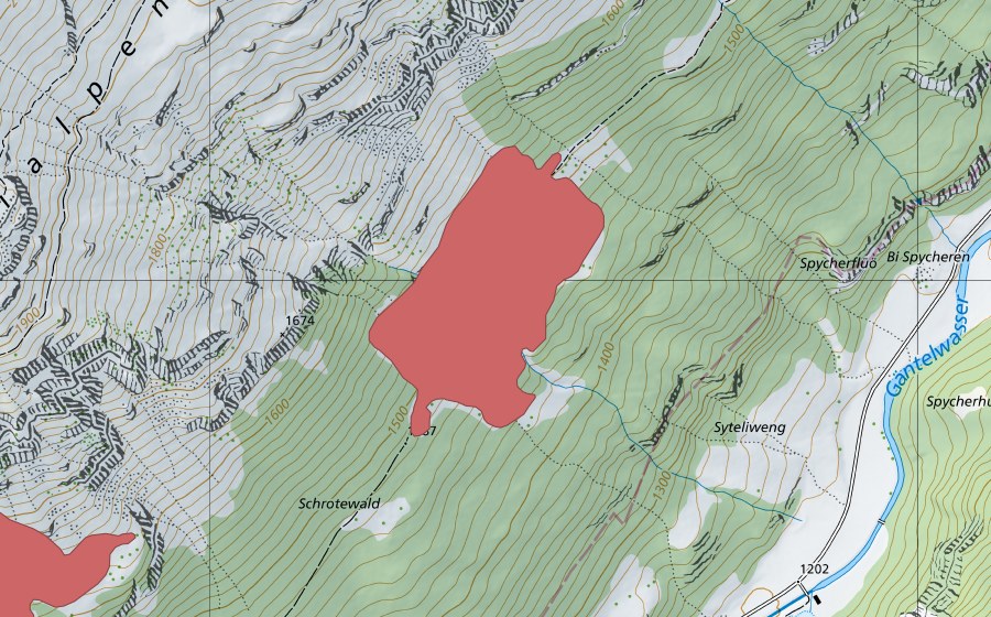 Landeskarte swisstopo mit dem Schutzperimeter von Laubwang (Trockenwiese)