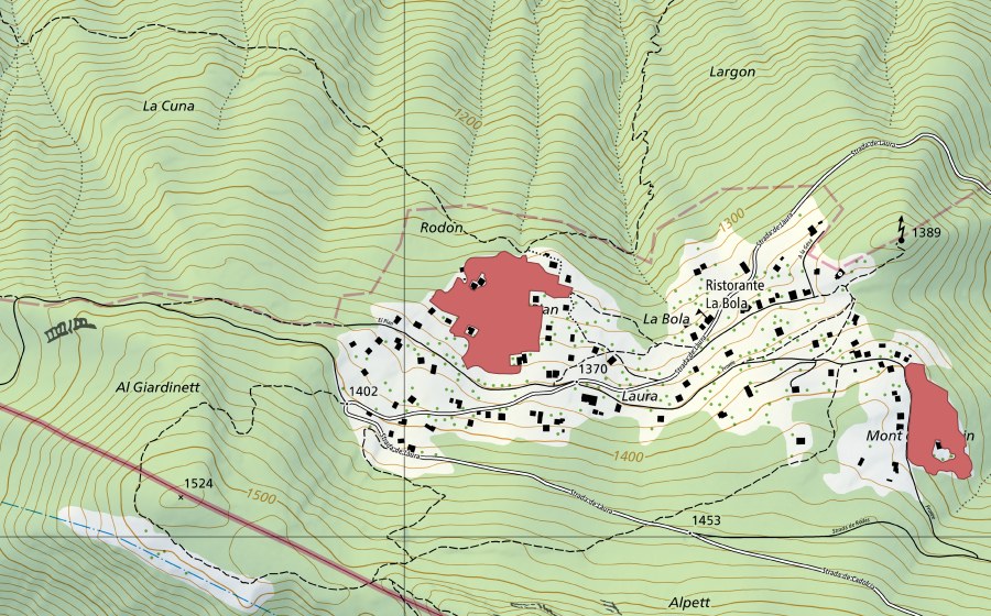 Landeskarte swisstopo mit dem Schutzperimeter von Laura (Trockenwiese)