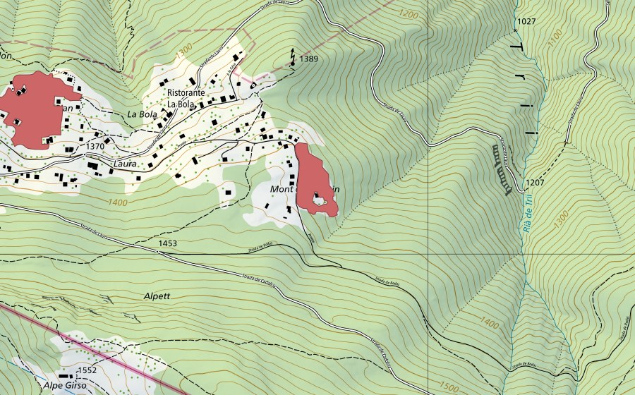 Carte nationale swisstopo avec le périmètre protégé de Laura (Prairie sèche)