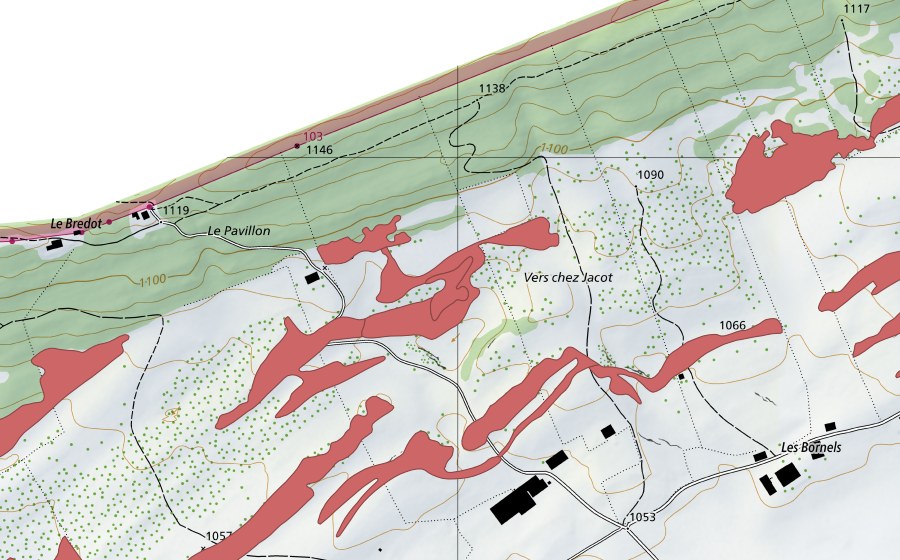 Carte nationale swisstopo avec le périmètre protégé de Le Barthélemy (Prairie sèche)