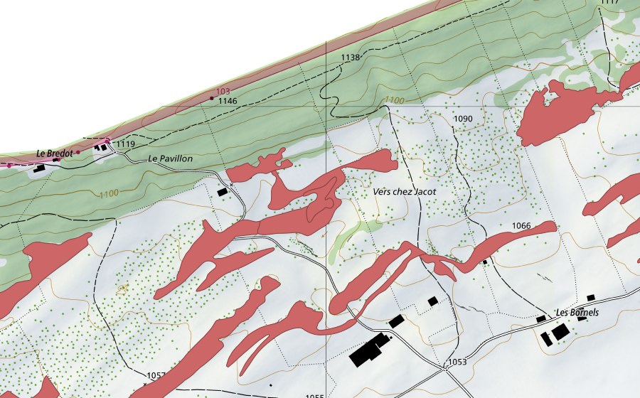 Carte nationale swisstopo avec le périmètre protégé de Le Barthélemy (Prairie sèche)