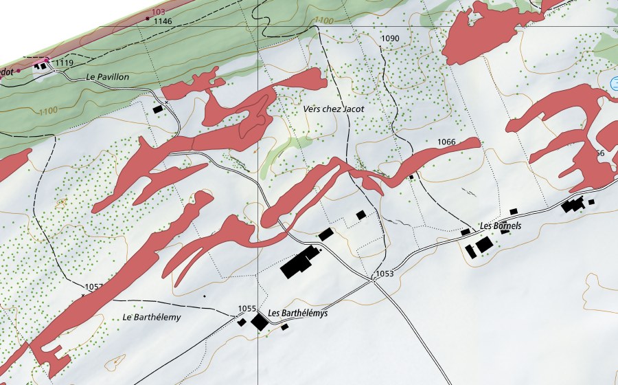 swisstopo national map showing the protected perimeter of Le Barthélemy (Dry meadow)