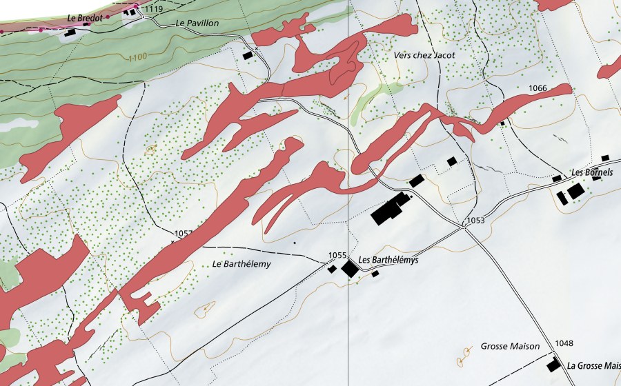 swisstopo national map showing the protected perimeter of Le Barthélemy (Dry meadow)