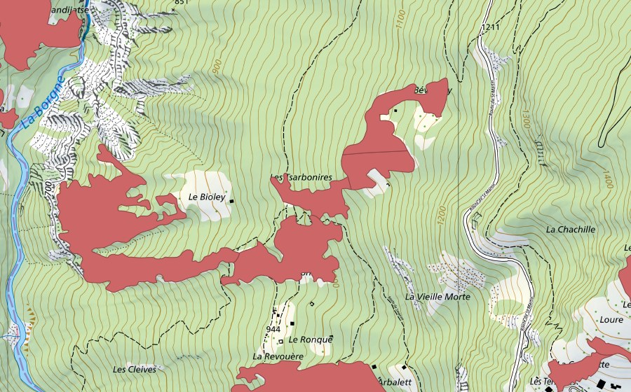 Carte nationale swisstopo avec le périmètre protégé de Le Bioley (Prairie sèche)