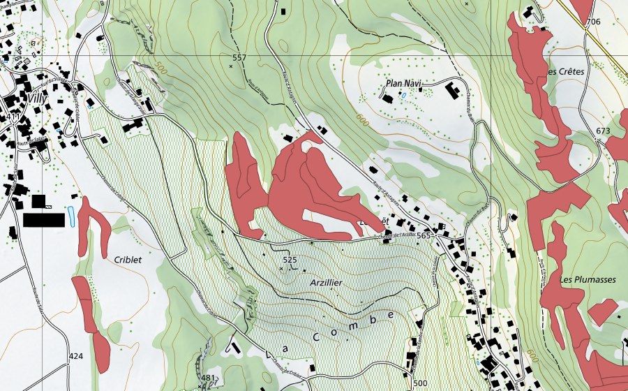 Carte nationale swisstopo avec le périmètre protégé de Le Bouet (Prairie sèche)