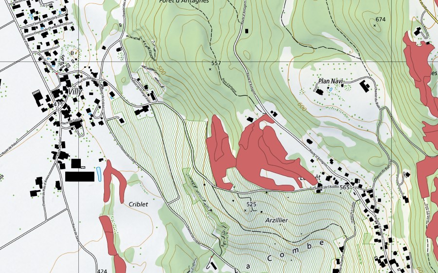 Carte nationale swisstopo avec le périmètre protégé de Le Bouet (Prairie sèche)