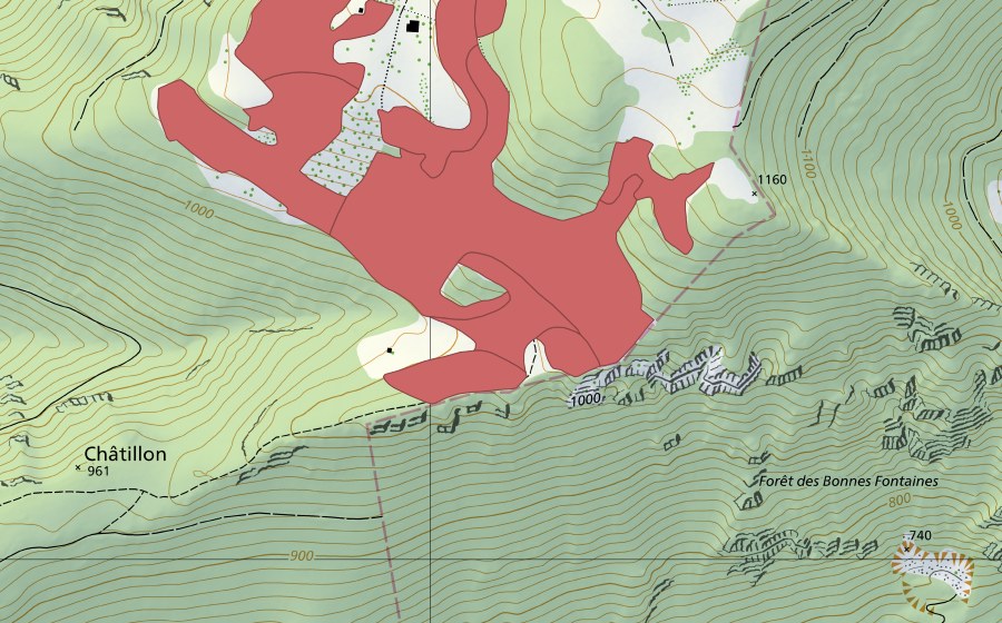 Landeskarte swisstopo mit dem Schutzperimeter von Le Brahon (Trockenwiese)