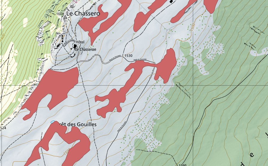 Landeskarte swisstopo mit dem Schutzperimeter von Le Chasseron (Trockenwiese)