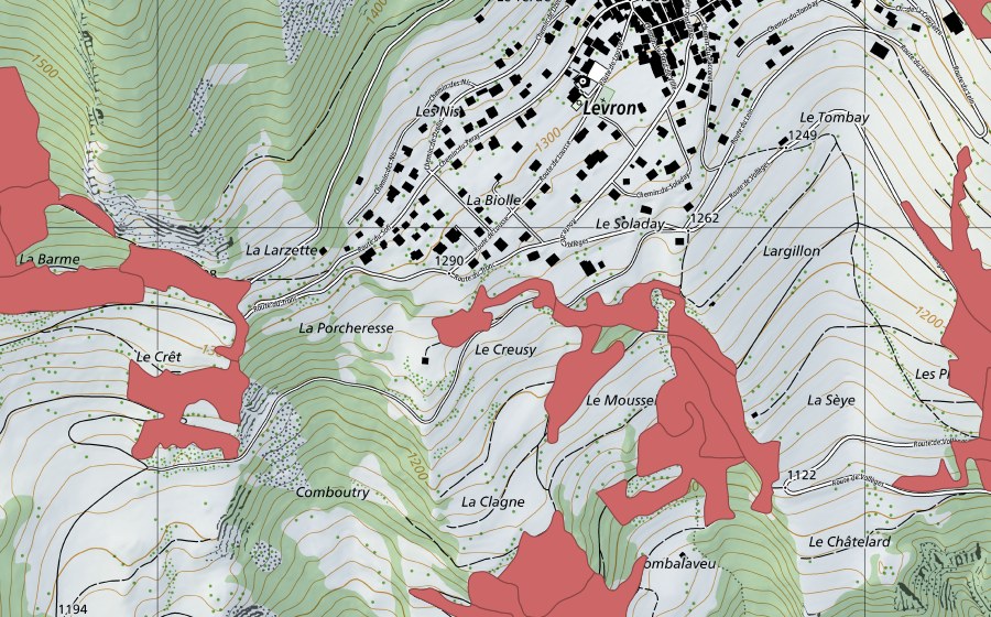 Landeskarte swisstopo mit dem Schutzperimeter von Le Châtelard (Trockenwiese)