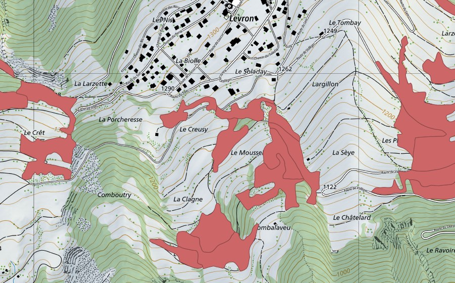 Landeskarte swisstopo mit dem Schutzperimeter von Le Châtelard (Trockenwiese)