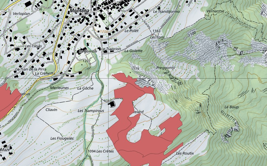 Carta nazionale swisstopo con il perimetro protetto di Le Châtelard (Prato secco)