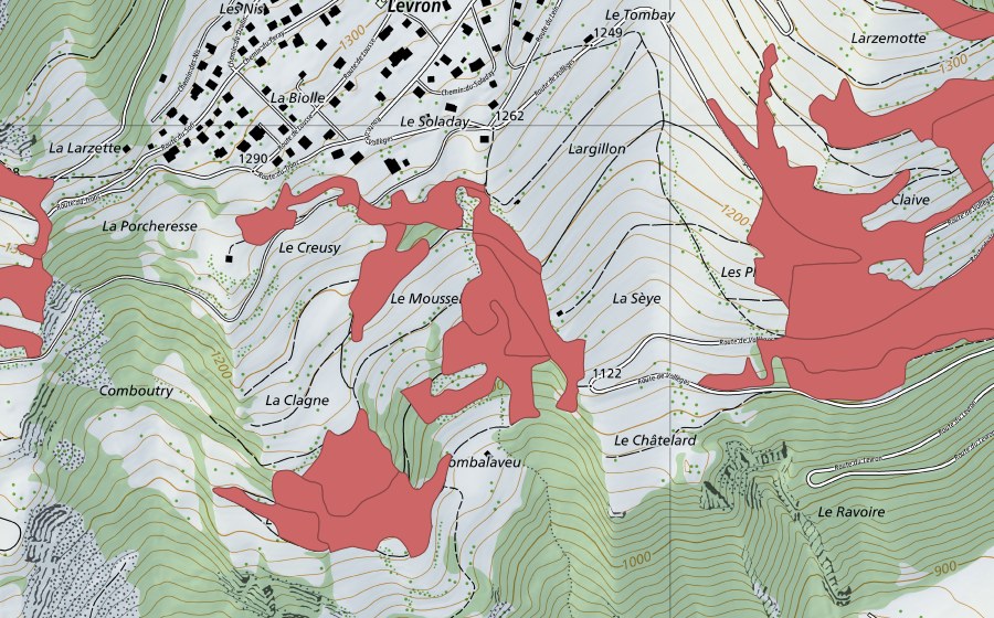 swisstopo national map showing the protected perimeter of Le Châtelard (Dry meadow)