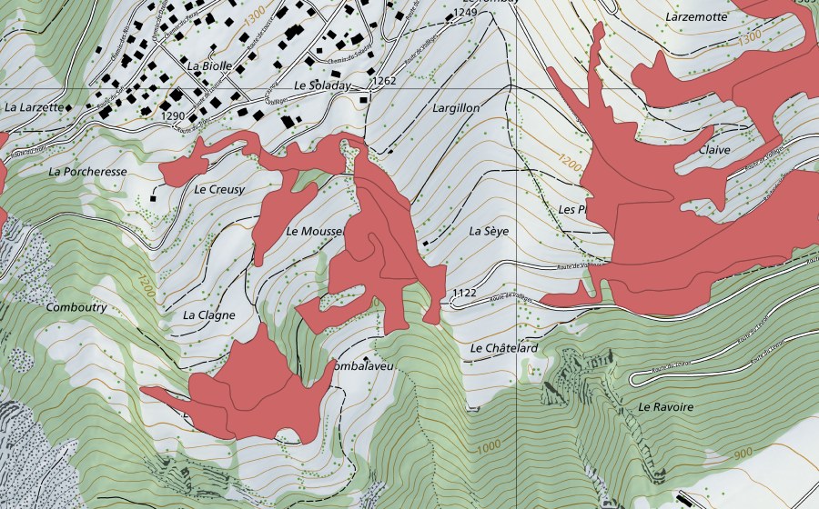 Landeskarte swisstopo mit dem Schutzperimeter von Le Châtelard (Trockenwiese)