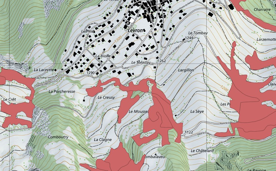 Carte nationale swisstopo avec le périmètre protégé de Le Châtelard (Prairie sèche)