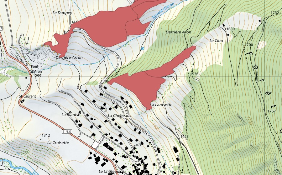 Landeskarte swisstopo mit dem Schutzperimeter von Le Clou (Trockenwiese)