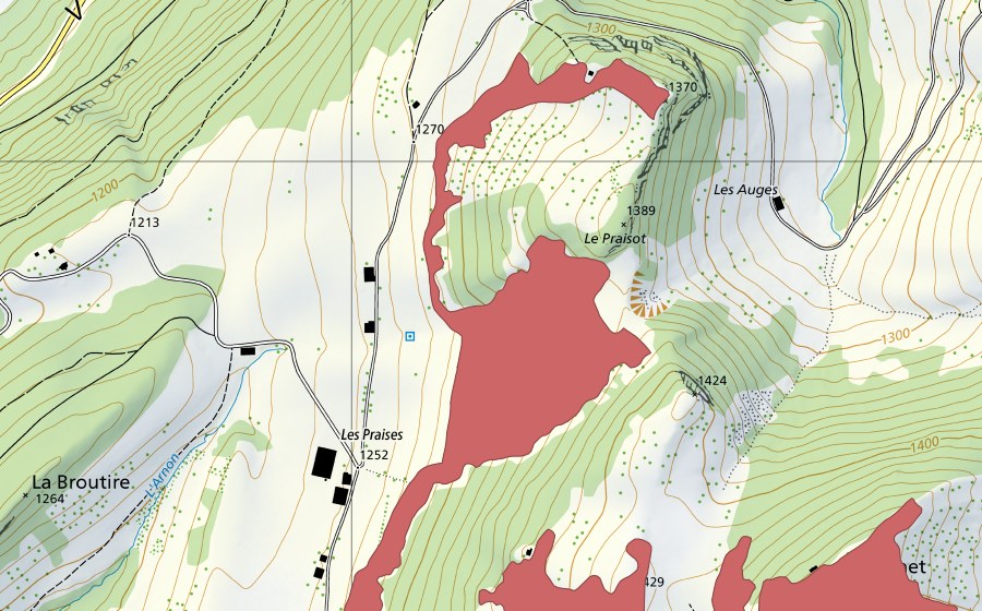 swisstopo national map showing the protected perimeter of Le Cochet (Dry meadow)