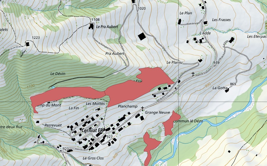 Carta nazionale swisstopo con il perimetro protetto di Le Devin (Prato secco)