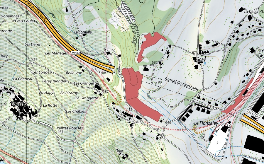 swisstopo national map showing the protected perimeter of Le Flonzaley (Dry meadow)