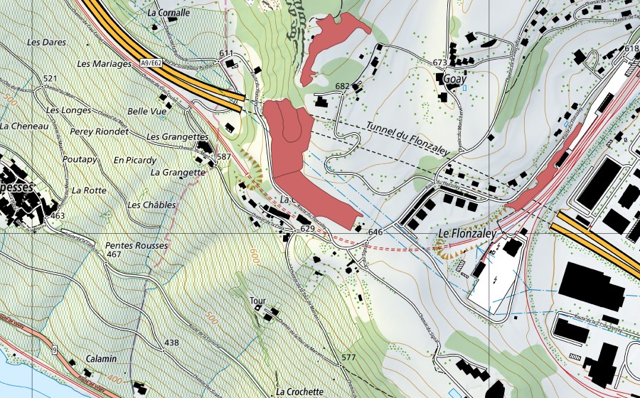 Landeskarte swisstopo mit dem Schutzperimeter von Le Flonzaley (Trockenwiese)