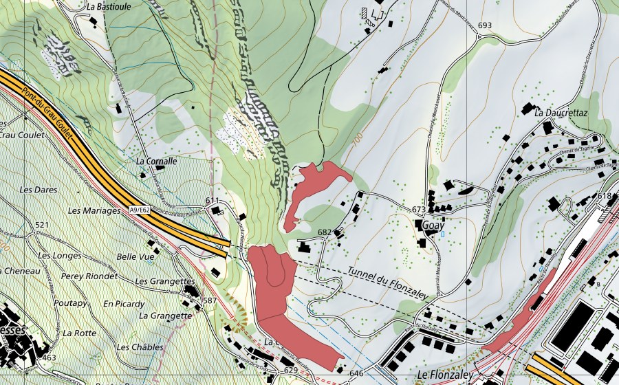 Landeskarte swisstopo mit dem Schutzperimeter von Le Flonzaley (Trockenwiese)