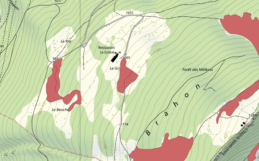 Landeskarte swisstopo mit dem Schutzperimeter von Le Grimm (Trockenwiese)