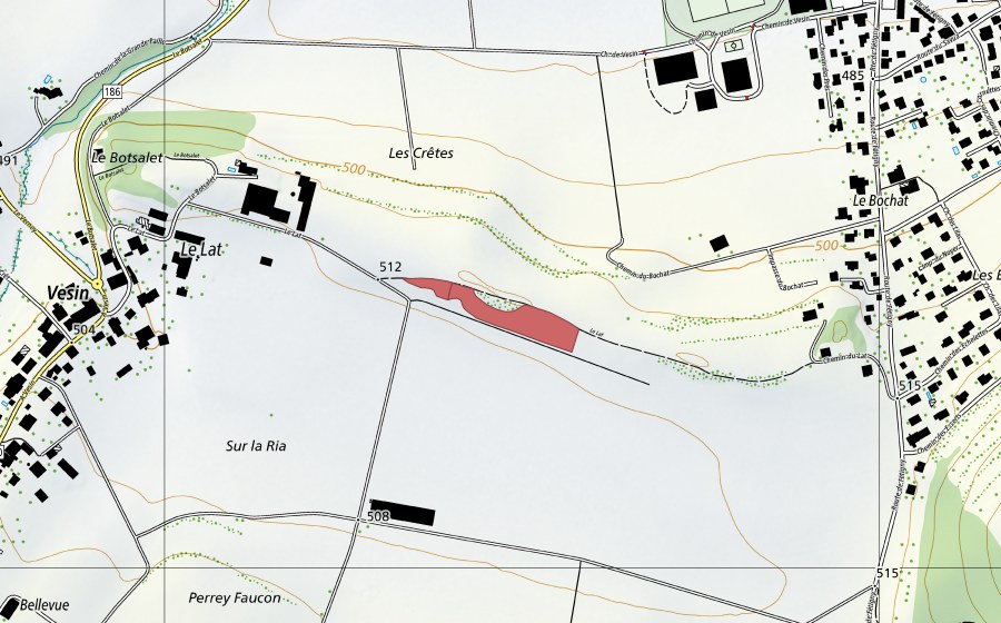 Landeskarte swisstopo mit dem Schutzperimeter von Le La (Trockenwiese)