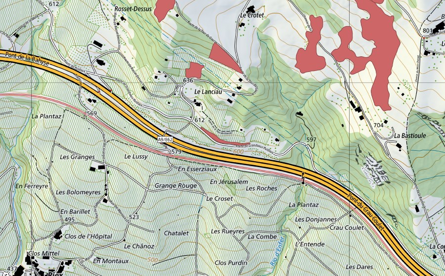 Carte nationale swisstopo avec le périmètre protégé de Le Lanciau (Prairie sèche)