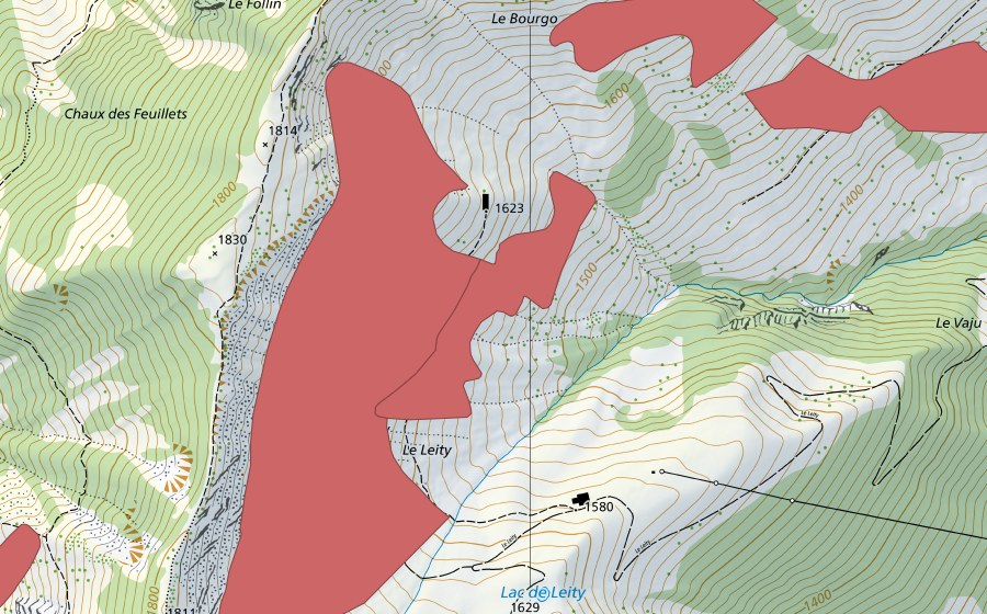 Carte nationale swisstopo avec le périmètre protégé de Le Liti (Prairie sèche)