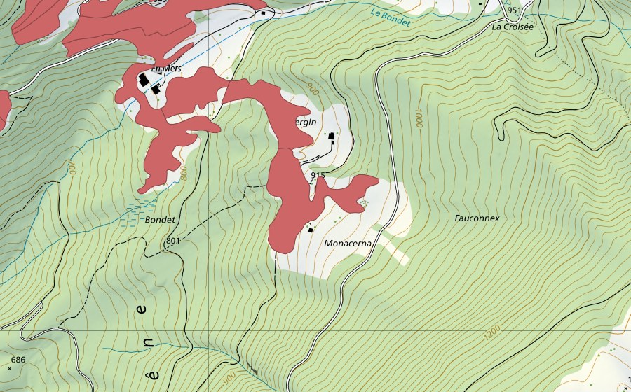 Landeskarte swisstopo mit dem Schutzperimeter von Le Marais (Trockenwiese)