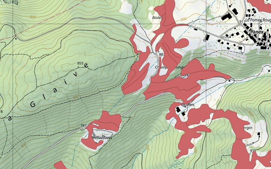 Carte nationale swisstopo avec le périmètre protégé de Le Marais (Prairie sèche)