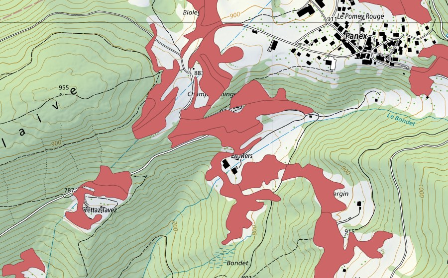 Carte nationale swisstopo avec le périmètre protégé de Le Marais (Prairie sèche)