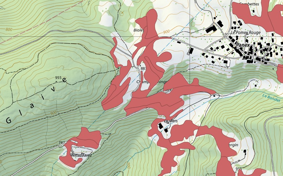 Carte nationale swisstopo avec le périmètre protégé de Le Marais (Prairie sèche)