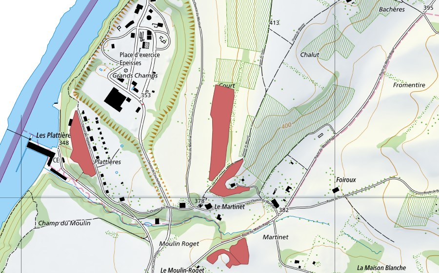Landeskarte swisstopo mit dem Schutzperimeter von Le Martinet (Trockenwiese)