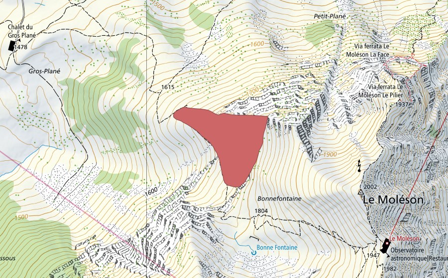 Landeskarte swisstopo mit dem Schutzperimeter von Le Moléson (Trockenwiese)