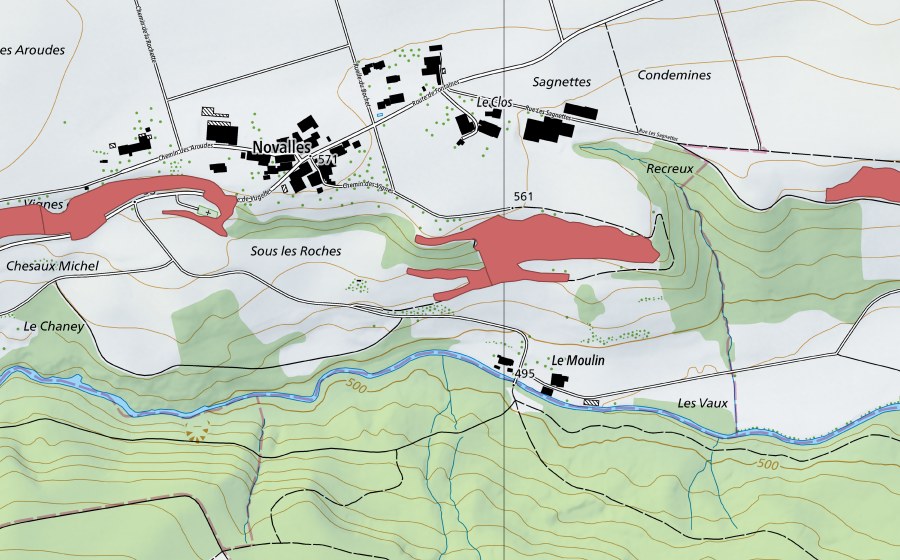 Landeskarte swisstopo mit dem Schutzperimeter von Le Moulin (Trockenwiese)