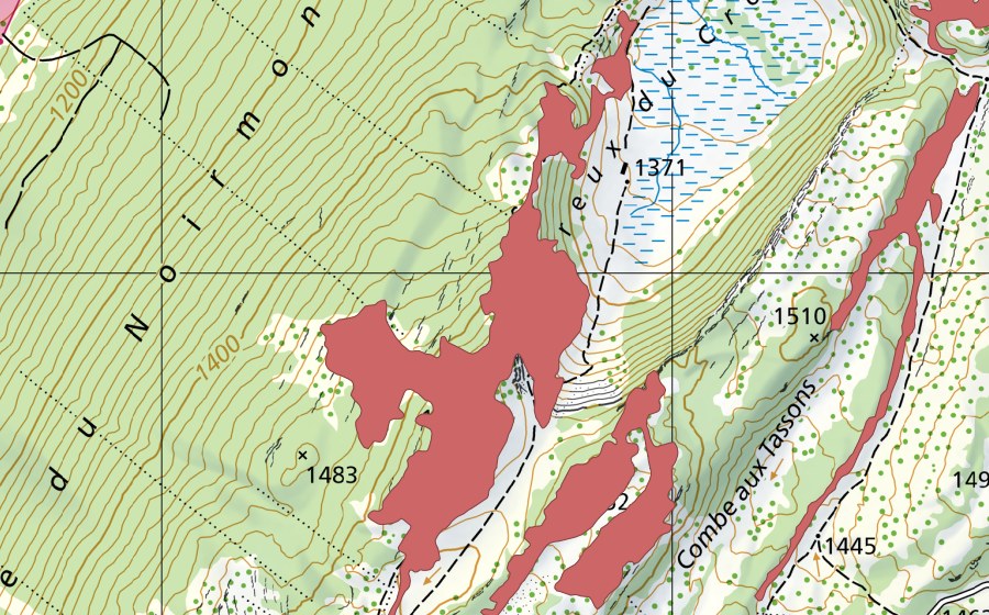 Carte nationale swisstopo avec le périmètre protégé de Le Noirmont (Prairie sèche)