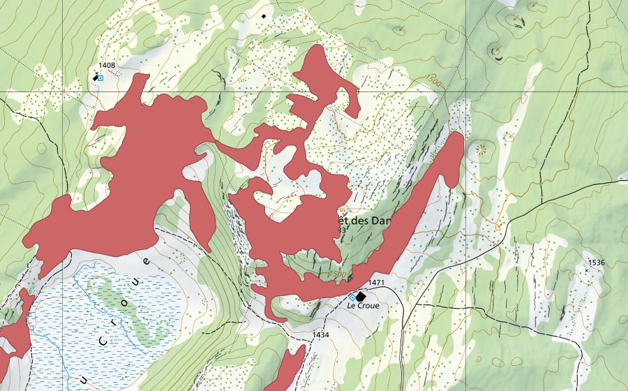 Carte nationale swisstopo avec le périmètre protégé de Le Noirmont (Prairie sèche)