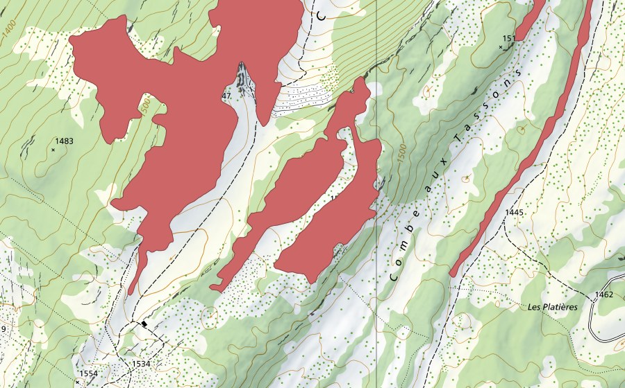 Landeskarte swisstopo mit dem Schutzperimeter von Le Noirmont (Trockenwiese)