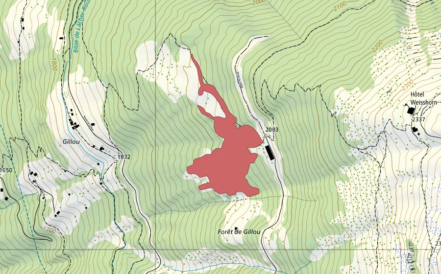 Carte nationale swisstopo avec le périmètre protégé de Le Poyou (Prairie sèche)