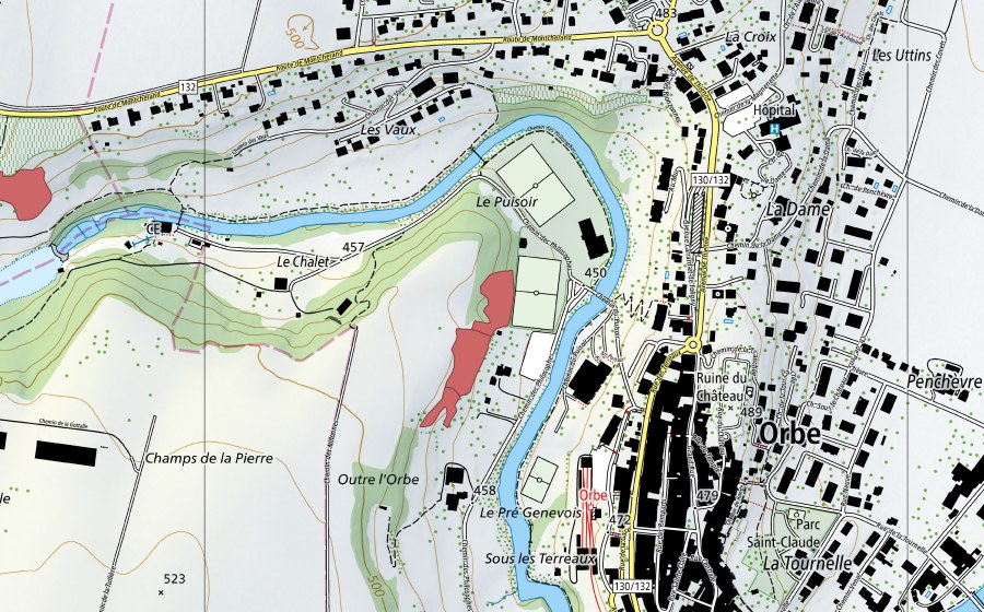 Carte nationale swisstopo avec le périmètre protégé de Le Puisoir (Prairie sèche)