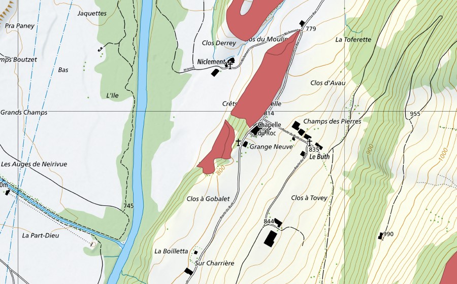 Landeskarte swisstopo mit dem Schutzperimeter von Le Roc (Trockenwiese)
