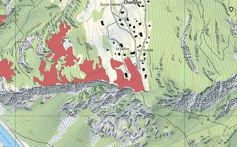 Landeskarte swisstopo mit dem Schutzperimeter von Le Sadillon (Trockenwiese)