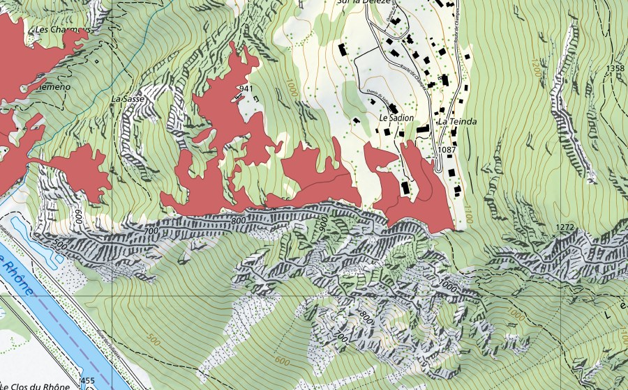 swisstopo national map showing the protected perimeter of Le Sadillon (Dry meadow)