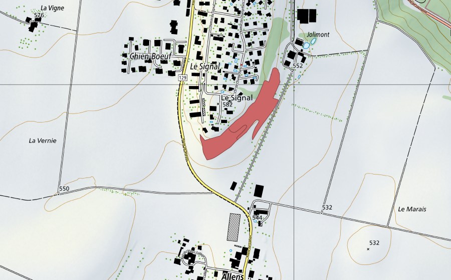 Landeskarte swisstopo mit dem Schutzperimeter von Le Signal (Trockenwiese)